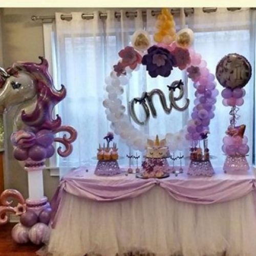 Decoracion con globos unicornio